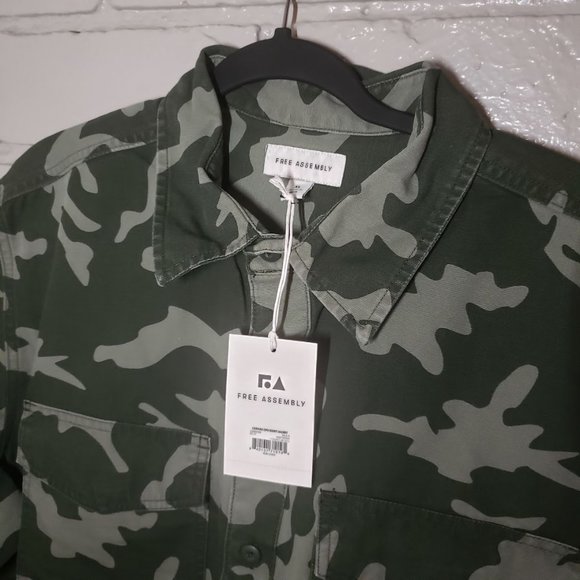 New with tags Camo Camouflage Military canvas jacket Shirt long sleeve size L - Picture 2 of 5